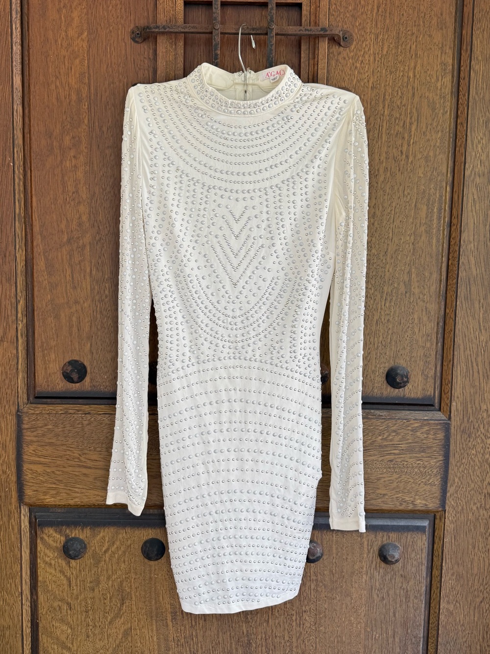 Women's White Embellished Long-Sleeve Bodycon Dress Size S